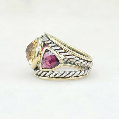 David Yurman Renaissance Ring With Citrine Garnet and Gold