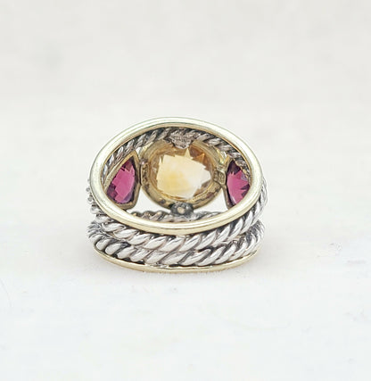 David Yurman Renaissance Ring With Citrine Garnet and Gold