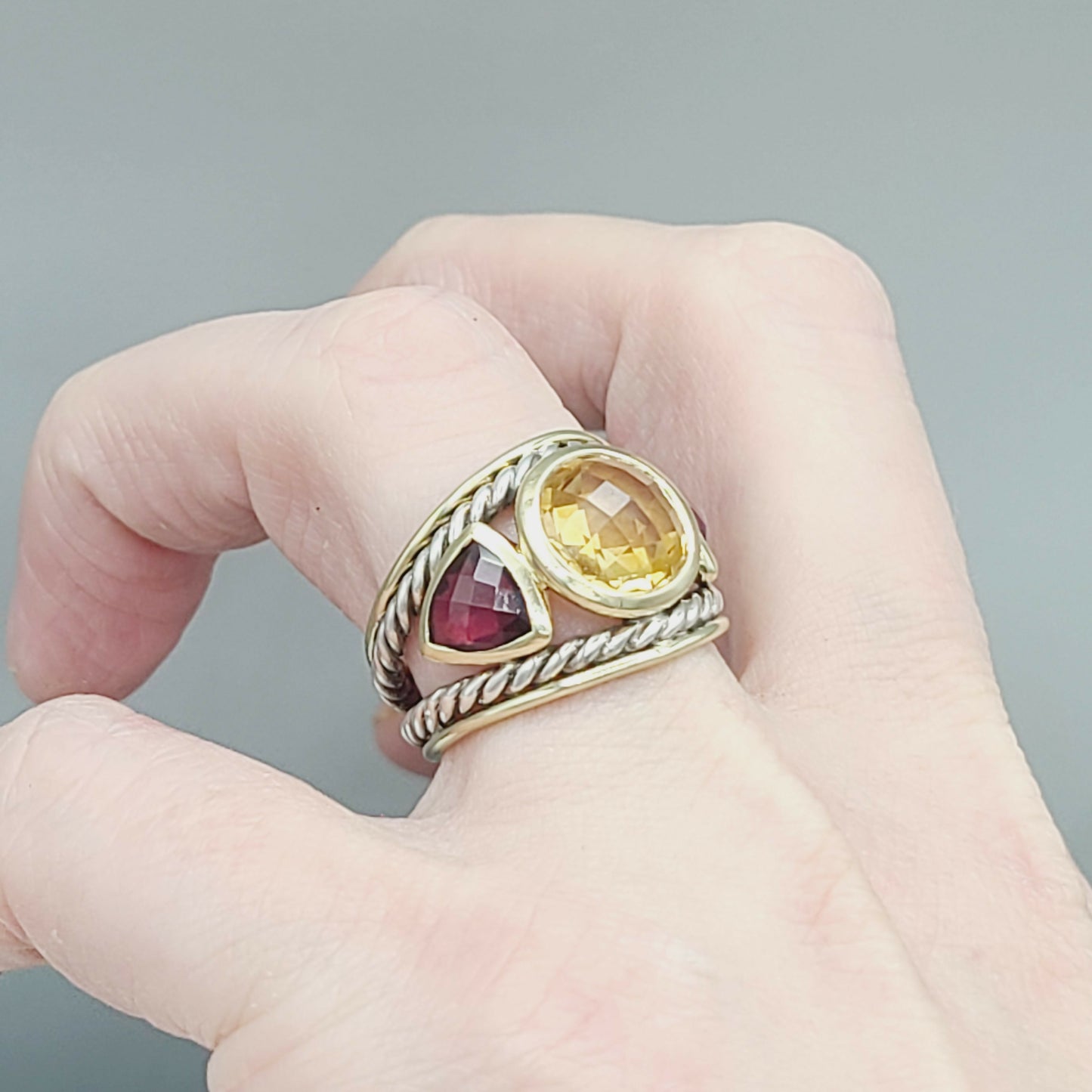 David Yurman Renaissance Ring With Citrine Garnet and Gold