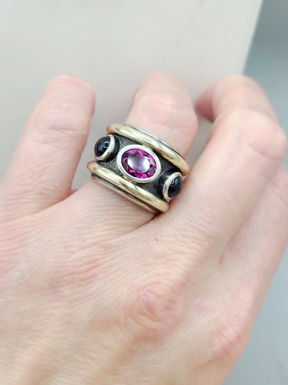 David Yurman Renaissance Ring With Pink Tourmaline, Iolite And Gold