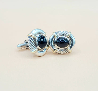 David Yurman Renaissance Black Onyx Gold Cufflinks Certified Pre-Owned  AYW Luxury #
