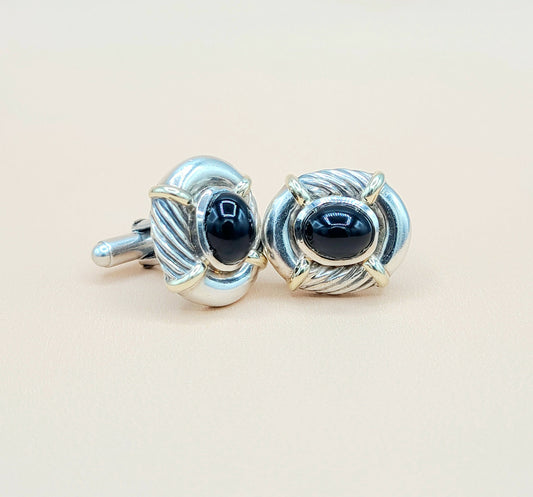 David Yurman Renaissance Black Onyx Gold Cufflinks Certified Pre-Owned  AYW Luxury #