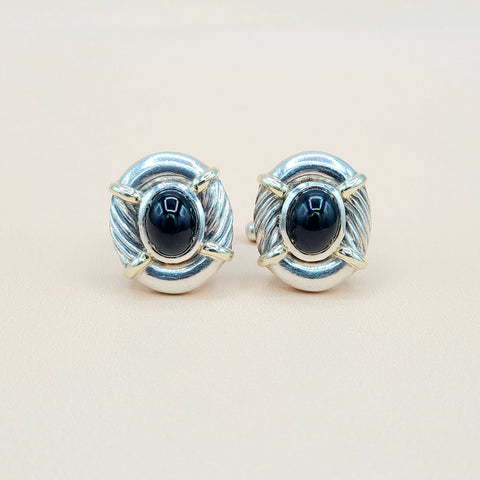  David Yurman Renaissance Silver Gold Black Onyx Cufflinks