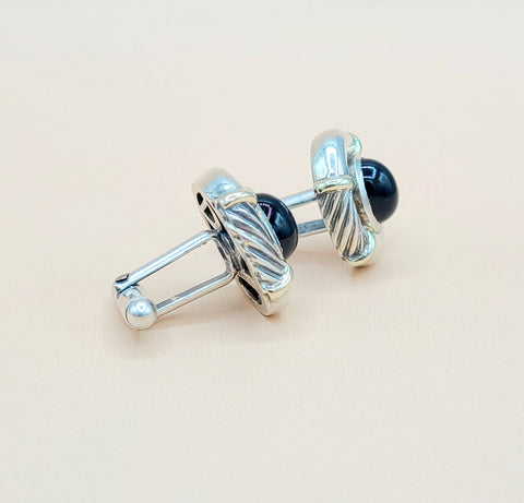  David Yurman Renaissance Silver Gold Black Onyx Cufflinks