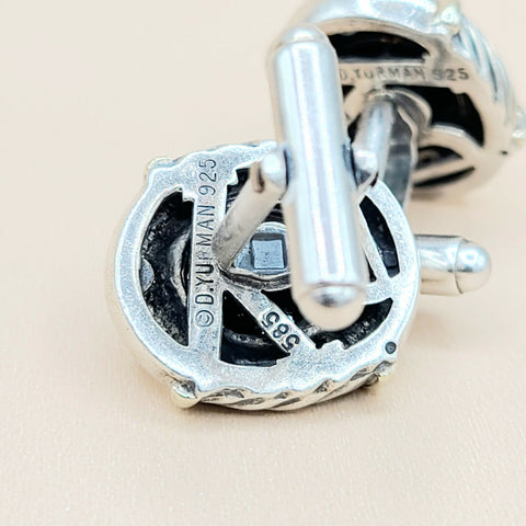  David Yurman Renaissance Silver Gold Black Onyx Cufflinks
