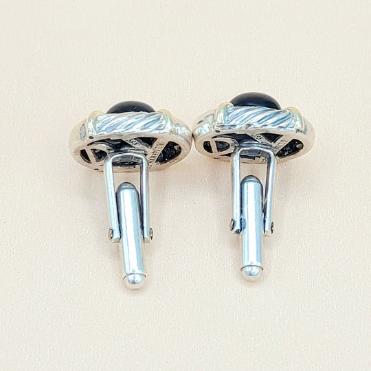  David Yurman Renaissance Silver Gold Black Onyx Cufflinks