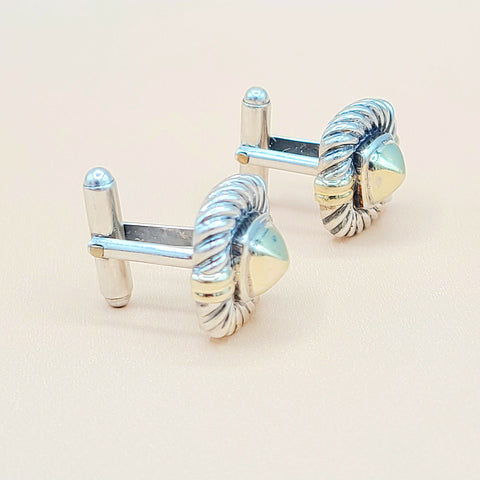  David Yurman Renaissance Silver Gold Cufflinks