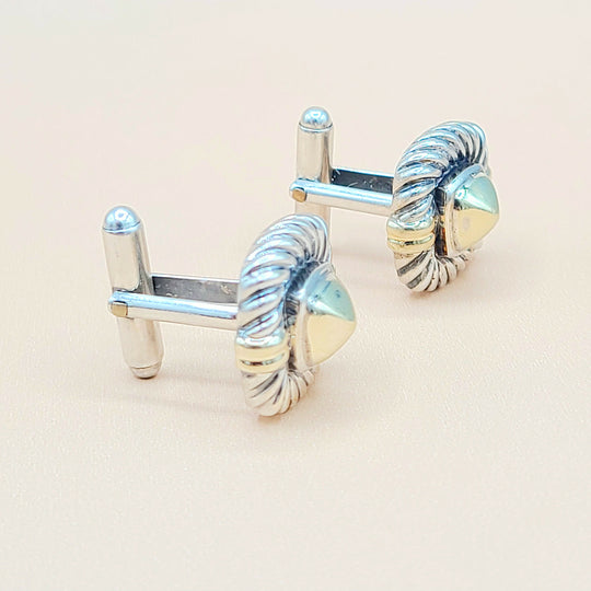  David Yurman Renaissance Silver Gold Cufflinks
