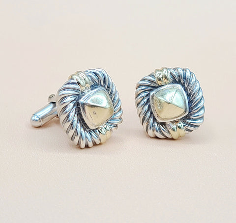  David Yurman Renaissance Silver Gold Cufflinks