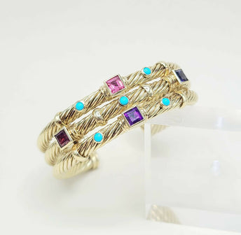 David Yurman Renaissance Triple Cable Cuff In Gold With Gemstone