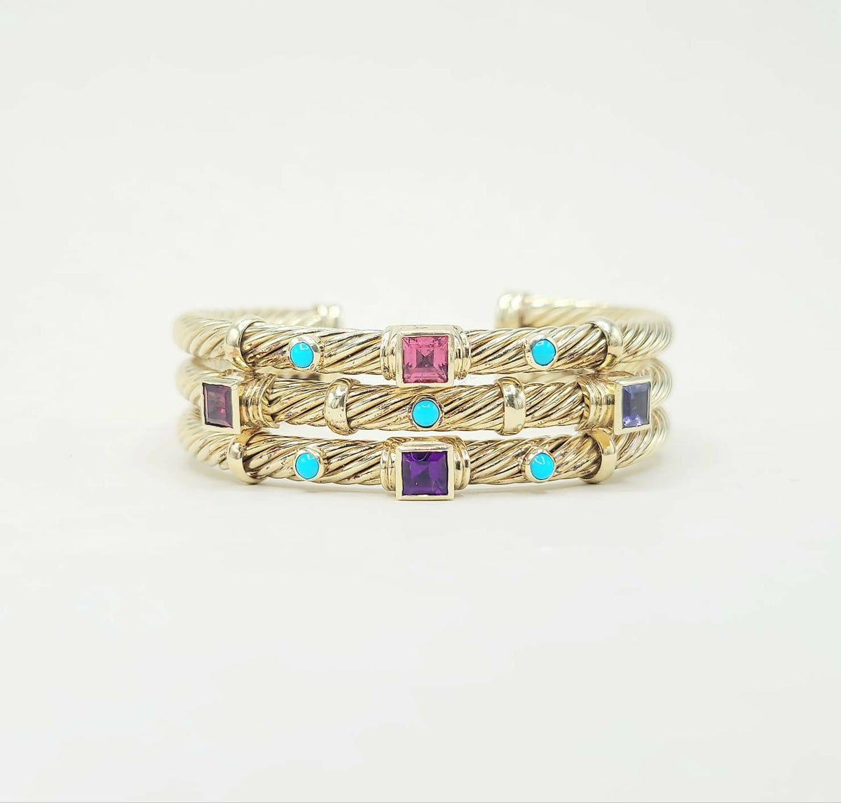 David Yurman Renaissance Triple Cable Cuff In Gold With Gemstone