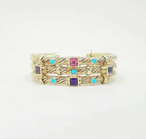 David Yurman Renaissance Triple Cable Cuff In Gold With Gemstone