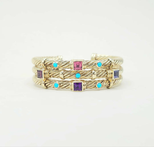 David Yurman Renaissance Triple Cable Cuff In Gold With Gemstone