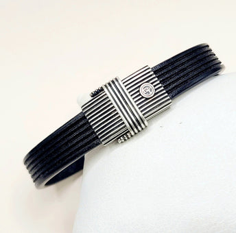 David Yurman Royal Cord ID Bracelet Black Leather Sterling Silver 11.5mm Medium