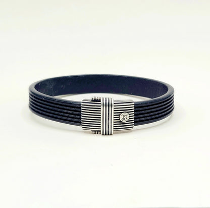 David Yurman Royal Cord ID Bracelet Black Leather Sterling Silver 11.5mm Medium