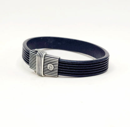 David Yurman Royal Cord ID Bracelet Black Leather Sterling Silver 11.5mm Medium
