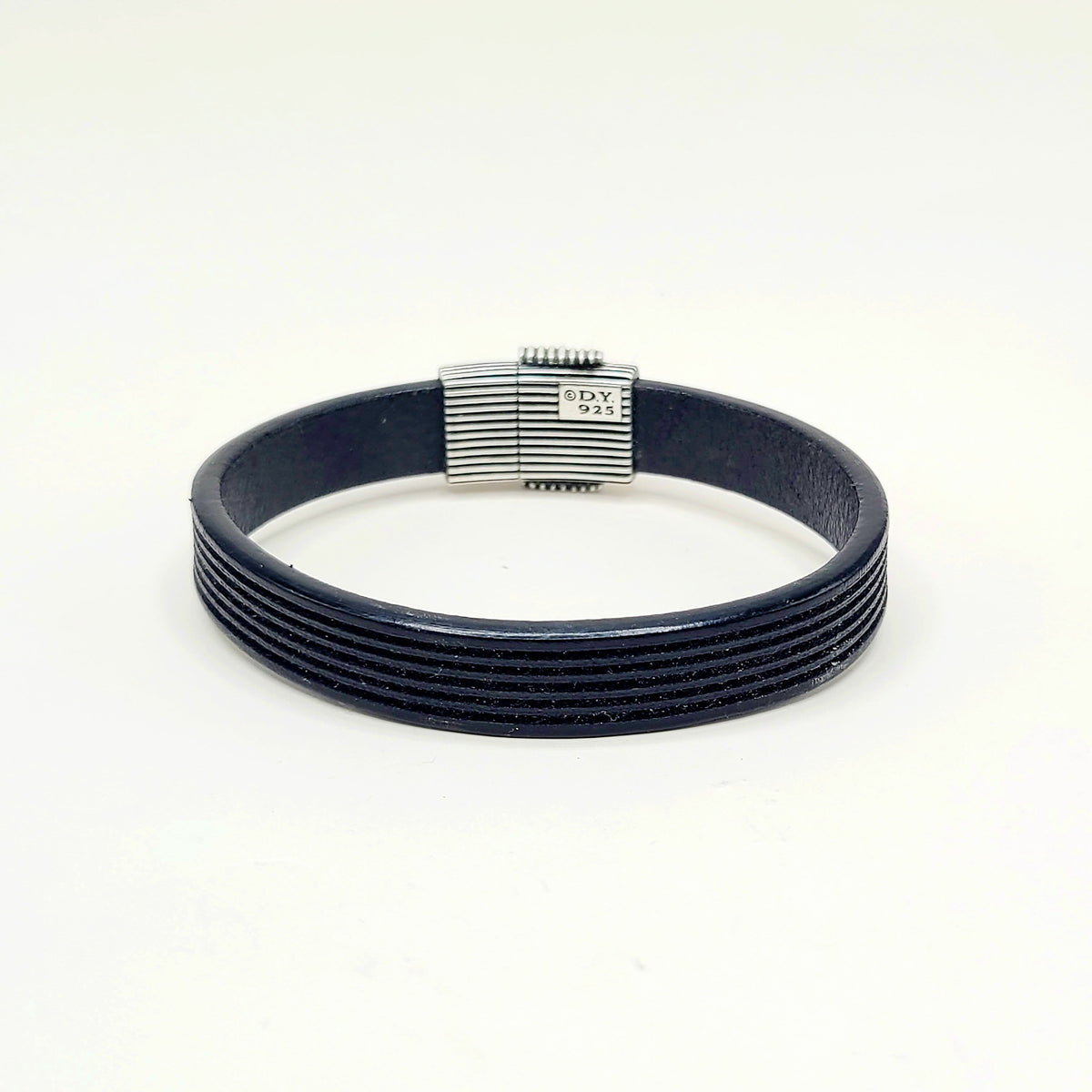David Yurman Royal Cord ID Bracelet Black Leather Sterling Silver 11.5mm Medium