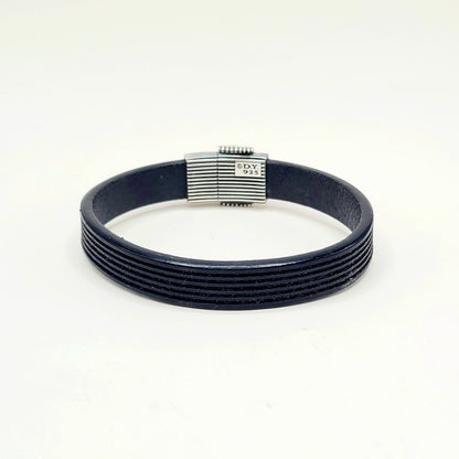 David Yurman Royal Cord ID Bracelet Black Leather Sterling Silver 11.5mm Medium
