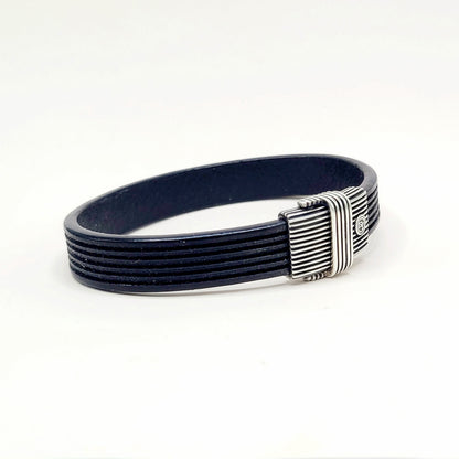 David Yurman Royal Cord ID Bracelet Black Leather Sterling Silver 11.5mm Medium