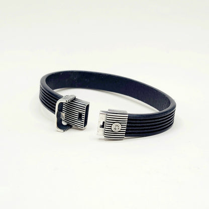 David Yurman Royal Cord ID Bracelet Black Leather Sterling Silver 11.5mm Medium