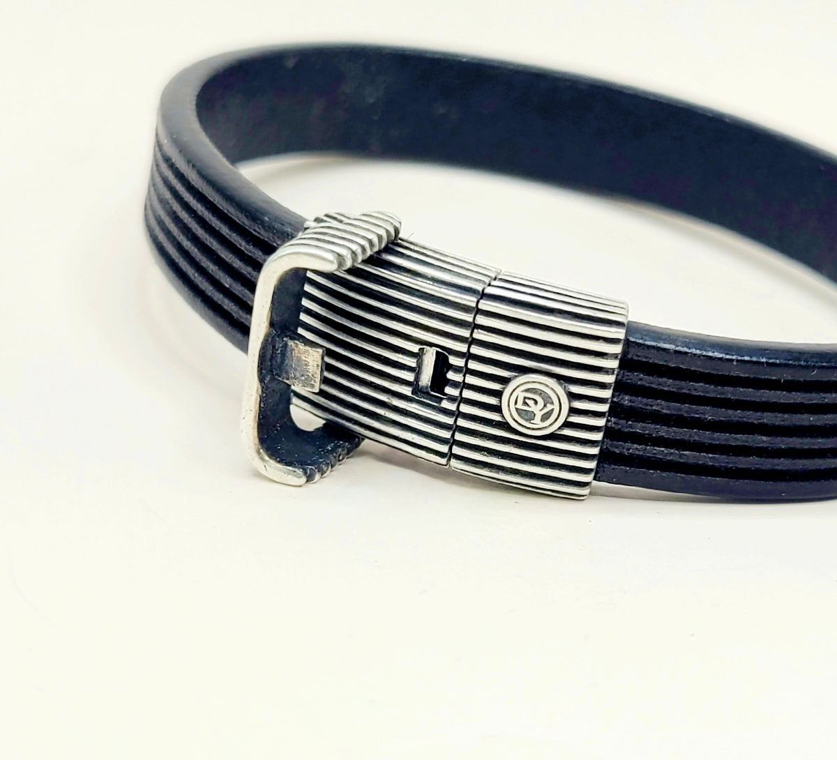 David Yurman Royal Cord ID Bracelet Black Leather Sterling Silver 11.5mm Medium
