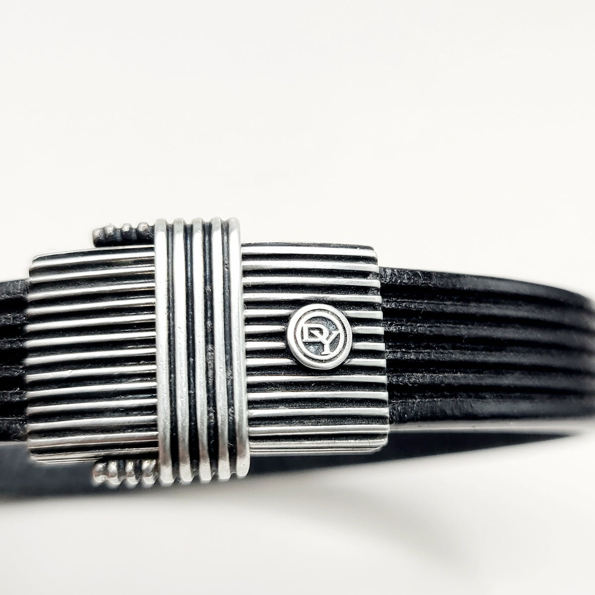 David Yurman Royal Cord ID Bracelet Black Leather Sterling Silver 11.5mm Medium