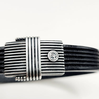 David Yurman Royal Cord ID Bracelet Black Leather Sterling Silver 11.5mm Medium