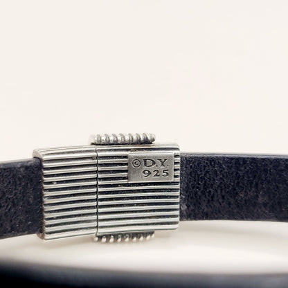 David Yurman Royal Cord ID Bracelet Black Leather Sterling Silver 11.5mm Medium