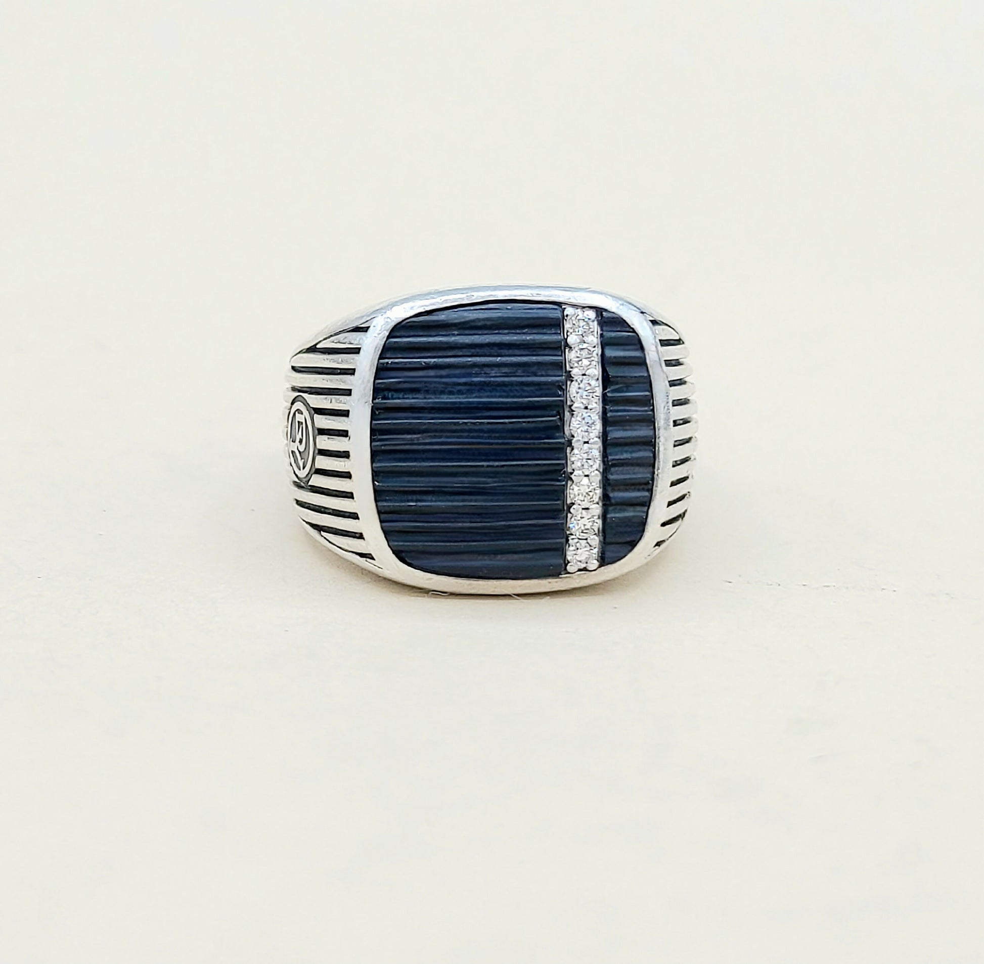David Yurman Royal Cord Ring With Black Onyx and Diamonds