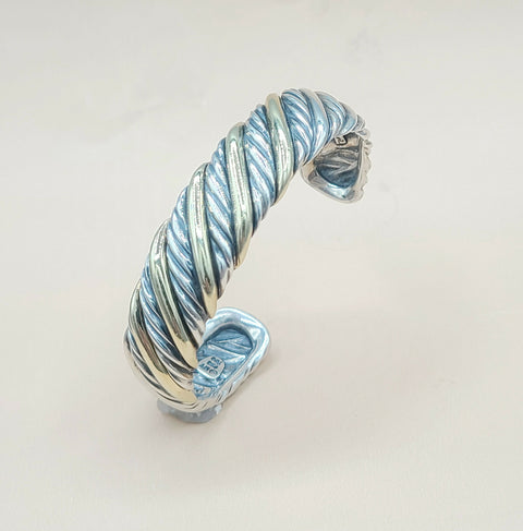  David Yurman Silver & 18K Sculpted Cable Bracelet