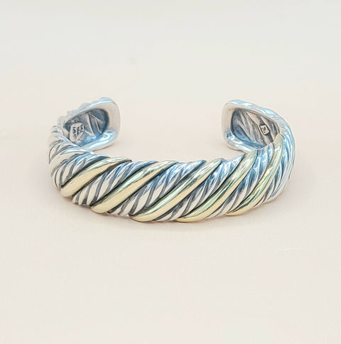  David Yurman Silver & 18K Sculpted Cable Bracelet