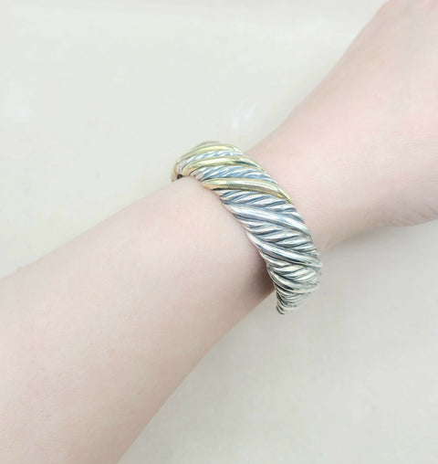  David Yurman Silver & 18K Sculpted Cable Bracelet