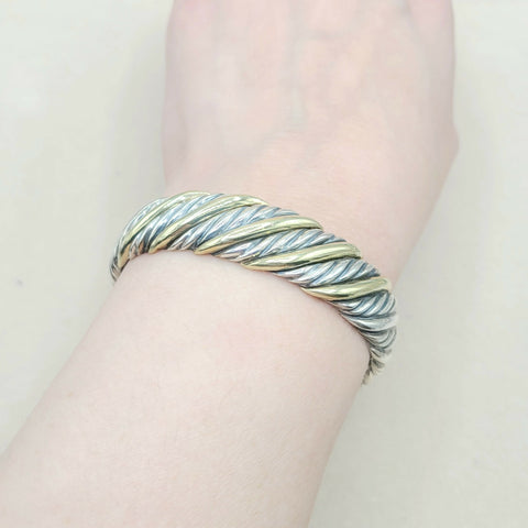  David Yurman Silver & 18K Sculpted Cable Bracelet