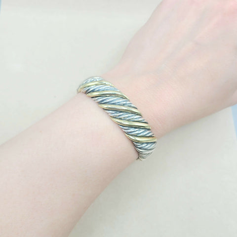  David Yurman Silver & 18K Sculpted Cable Bracelet