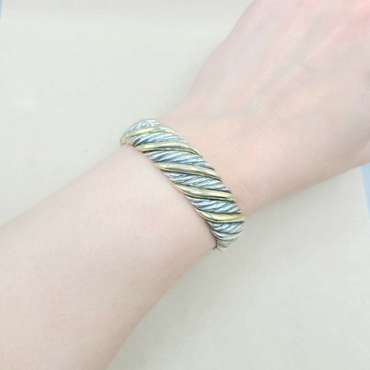  David Yurman Silver Gold Sculpted Cable Bracelet