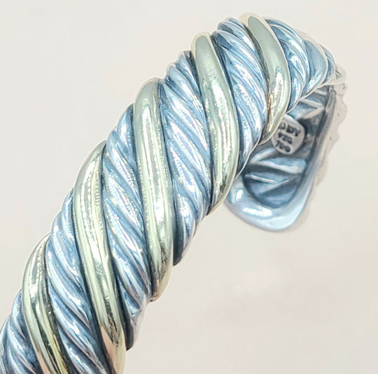  David Yurman Silver Gold Sculpted Cable Bracelet