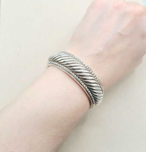  David Yurman Sculpted Thoroughbred Cable Diamond Bracelet