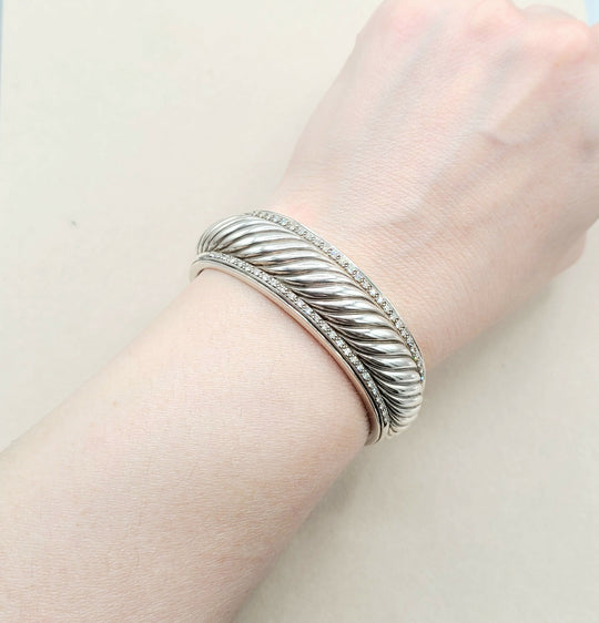  David Yurman Sculpted Thoroughbred Cable Diamond Bracelet