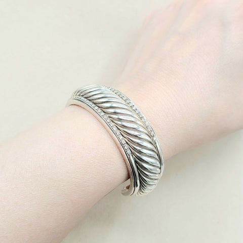  David Yurman Sculpted Thoroughbred Cable Diamond Bracelet