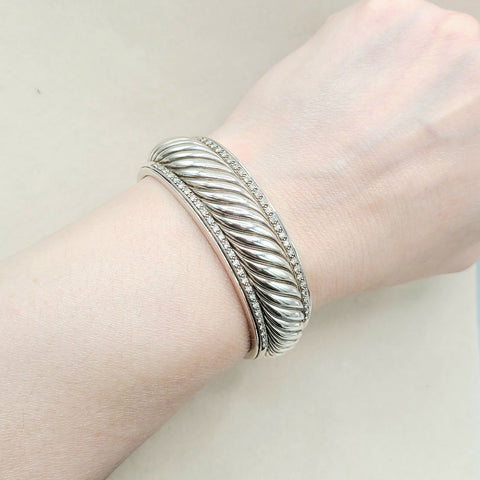  David Yurman Sculpted Thoroughbred Cable Diamond Bracelet
