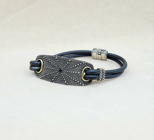 David Yurman Sea Urchin ID Bracelet With Black Diamond And Gold