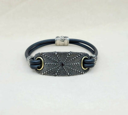 David Yurman Sea Urchin ID Bracelet With Black Diamond And Gold