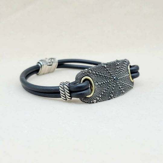 David Yurman Sea Urchin ID Bracelet With Black Diamond And Gold