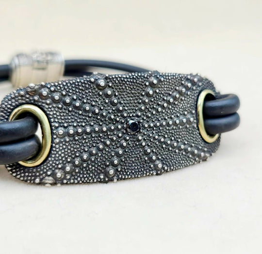 David Yurman Sea Urchin ID Bracelet With Black Diamond And Gold
