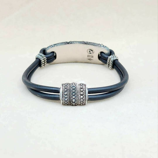 back view David Yurman Sea Urchin ID Bracelet With Black Diamond And Gold