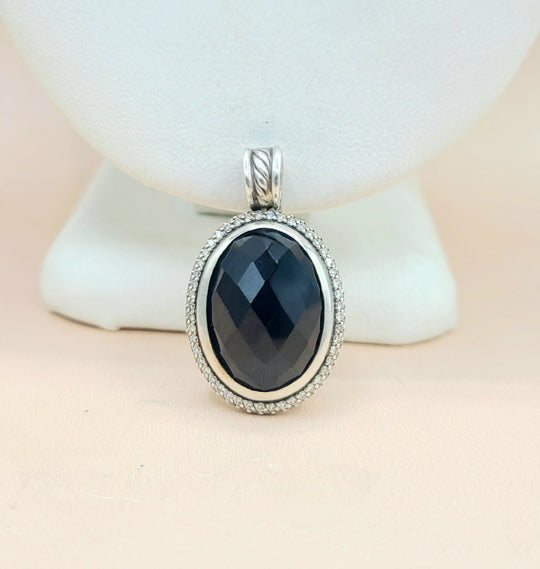  David Yurman-Signature Oval Black Onyx & Diamond Pendant-Enhancer-