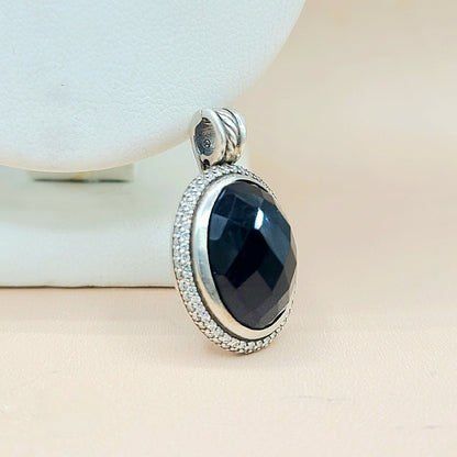  David Yurman-Signature Oval Black Onyx & Diamond Pendant-Enhancer-