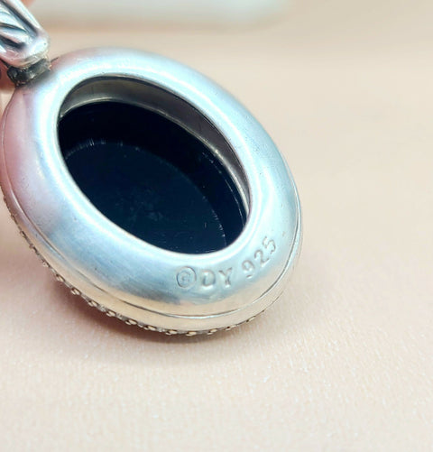  David Yurman-Signature Oval Black Onyx & Diamond Pendant-Enhancer-