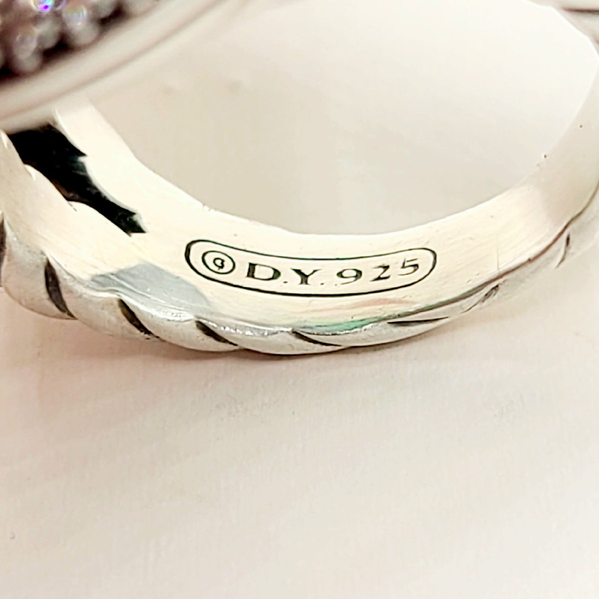  Hallmark David Yurman Signature Oval Green Onyx Diamond Ring Sterling Silver 0.86 TCW Size 7.5