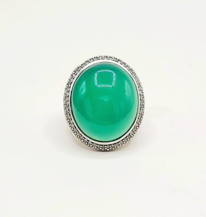 David Yurman Signature Oval Green Onyx Diamond Ring Sterling Silver 0.86 TCW Size 7.5